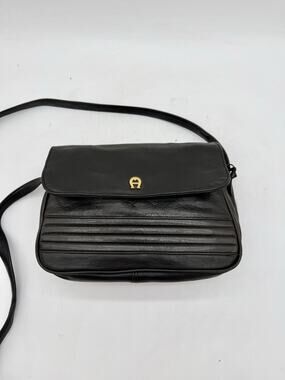 Vtg Etienne Aigner Black Leather Shoulder Bag Crossbody Purse Adjustable Strap